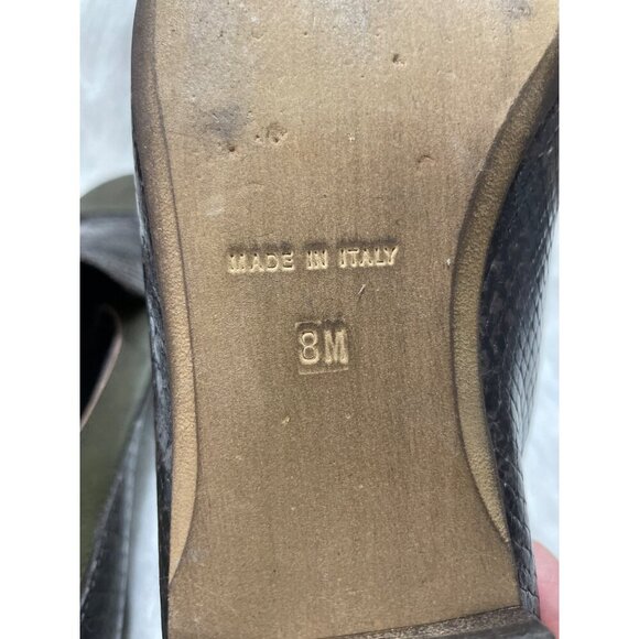 Sesto Meucci Womens Snake Embossed Leather Loafers With Metallic Green Cap Toe - Picture 7 of 7